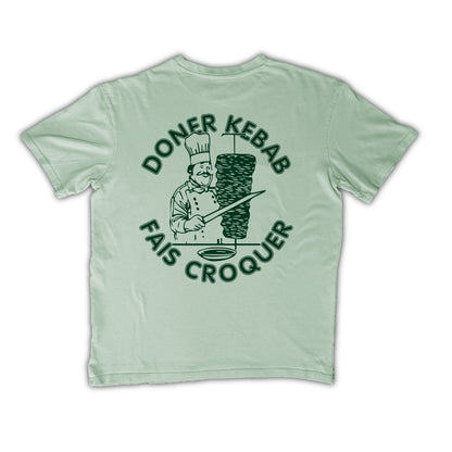 Dos du tee-shirt Doner Kebab vert – illustration inspirée des enseignes kebab